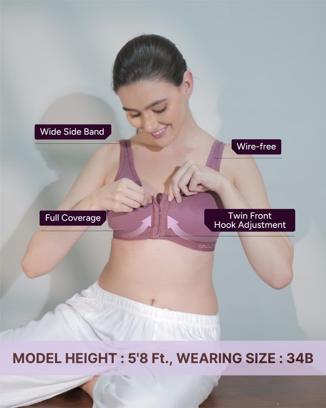 Image of BODYSIZE Cotton Front Open Sports Bra for Women Daily Use | Non-Wired Sweat Absorbent Seamless Bra | Full Coverage Regular Wear Comfortable and Convenient with Back Support Suitable for Gym, Yoga