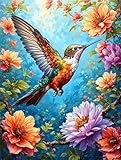 5D Colibrí flor Diamond Painting Kit Complet, Kit de Pintura de Diamantes Kits Adultos, Pintura Diamante Kit Punto de Cruz Bordado Cristal Diamante Art, para Navidad Decoración de Pared 20x30cm P-7779