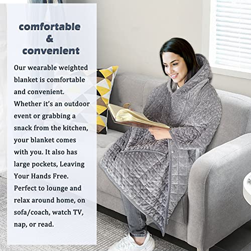 Weighted Blanket, Wearable Heavy Blanket 10lbs(57.4''x47.2'') Grey for Adult, Soft Material with Premium Glass Beads for Better Sleep - Image 4