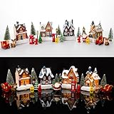Christmas Village Sets, Resin Christmas Village Houses with LED Light, Christmas Town Scene Figurines Building Sets Christmas Indoor Decor Collection Buildings