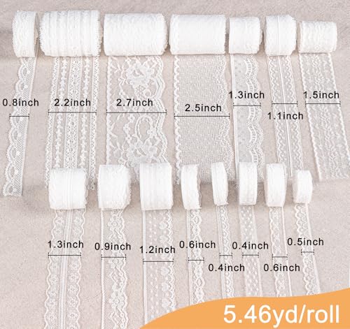 image for ilauke 82 Yards White Lace Ribbon 15 Rolls Vintage Lace Trims with Ass