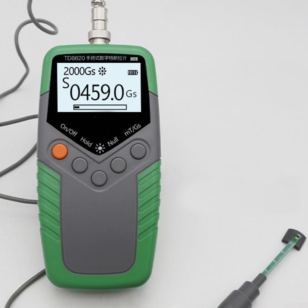 Teslámetro profesional TD8620 Digital Gaussmeter Rango de medición 0 hasta 2400 mT Sonda Hall 2 m Cable Pantalla LCD Auto Apagado Ligero para Análisis de densidad de Flujo Magnético Uso en Laboratorio