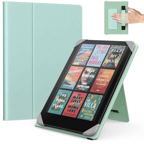 MoKo Universal Case for 6.8 7 Inch Kindle Paperwhite eReaders Tablets Kindle Paperwhite/Colorsoft/Kobo Libra/Boox/Ocean Lightweight Folio Shell Cover Case with Hand Strap/Kickstand LZ Tequila Green