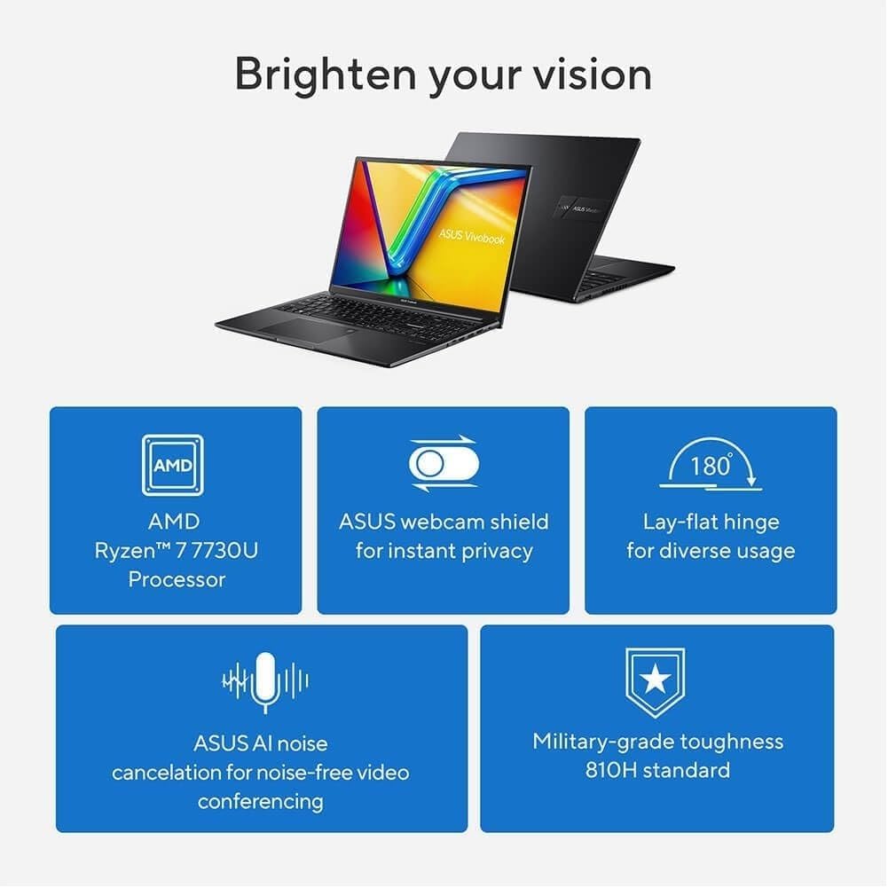 ASUS Vivobook 16 OLED Laptop 16" WUXGA 1920x1200 Display AMD Ryzen 7 7730U 16GB RAM 512GB SSD Radeon Graphics WiFi 6E Backlit Keyboard Webroot Antivirus + 2-Year Protection Plan Bundle