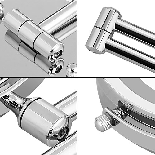 BATHWA Wall Mounted Mirror LED Beauty Mirror 1X/5X Magnification Double Side, Folding Vanity Lamp Retractable 360 Rotating Function Shaving mirror, Powered by 4 x AAA Batteries (not included)