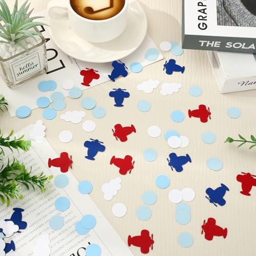 Image of Whaline 300 Pcs Airplane Table Confetti Cloud Airplane Dot Table Centerpieces for Aviation Birthday Baby Shower Party Supplies