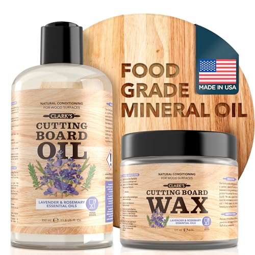 CLARK'S Schneidebrett Öl und Wachs (Set mit 2 Flaschen) - inkl Holzöl für Schneidebrett Holz (355ml) und Finish Wachs (177ml) - Pflege Küchenhelfer aus Holz...
