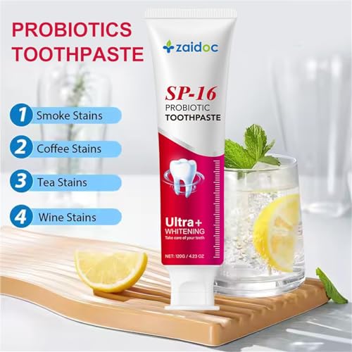 Image of 2-Pack SP-16 Teeth Whitening Toothpaste for Sensitivity Relief, Dual Fluoride Cavity Prevention & Enamel Strengthening, Anti-Stain Formula, Mint Fresh Breath, 4.23 oz*2
