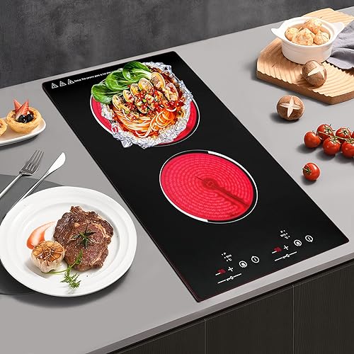 Electric Ceramic Cooktop with Plug, 1500W 110V Portable Induction Cooktop 2 Burners Electric Built-in Cooktop Sensor Touch Control Countertop Electric Hot Plate, 9 Heating Level - Image 3