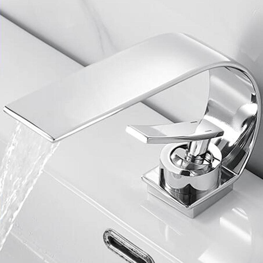 VDOQTLJT Bathroom Sink Faucets Waterfall Basin Brass Cold and Hot Water Single Hole Tap-Grey(Blanc)