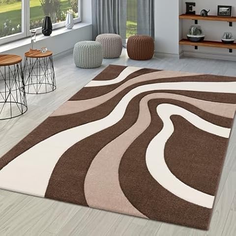 Paco Home Brown Beige Area Rug with Modern Wave Pattern, Size: 6'7" x 9'6" Cover