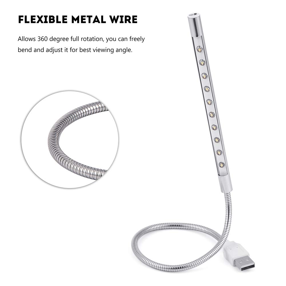 ciciglow Lampada per Laptop, Luce per Tastiera USB Portatile 10 Pezzi Lampada a LED Blubs Light 1W per PC/Laptop/Computer(d'Argento)