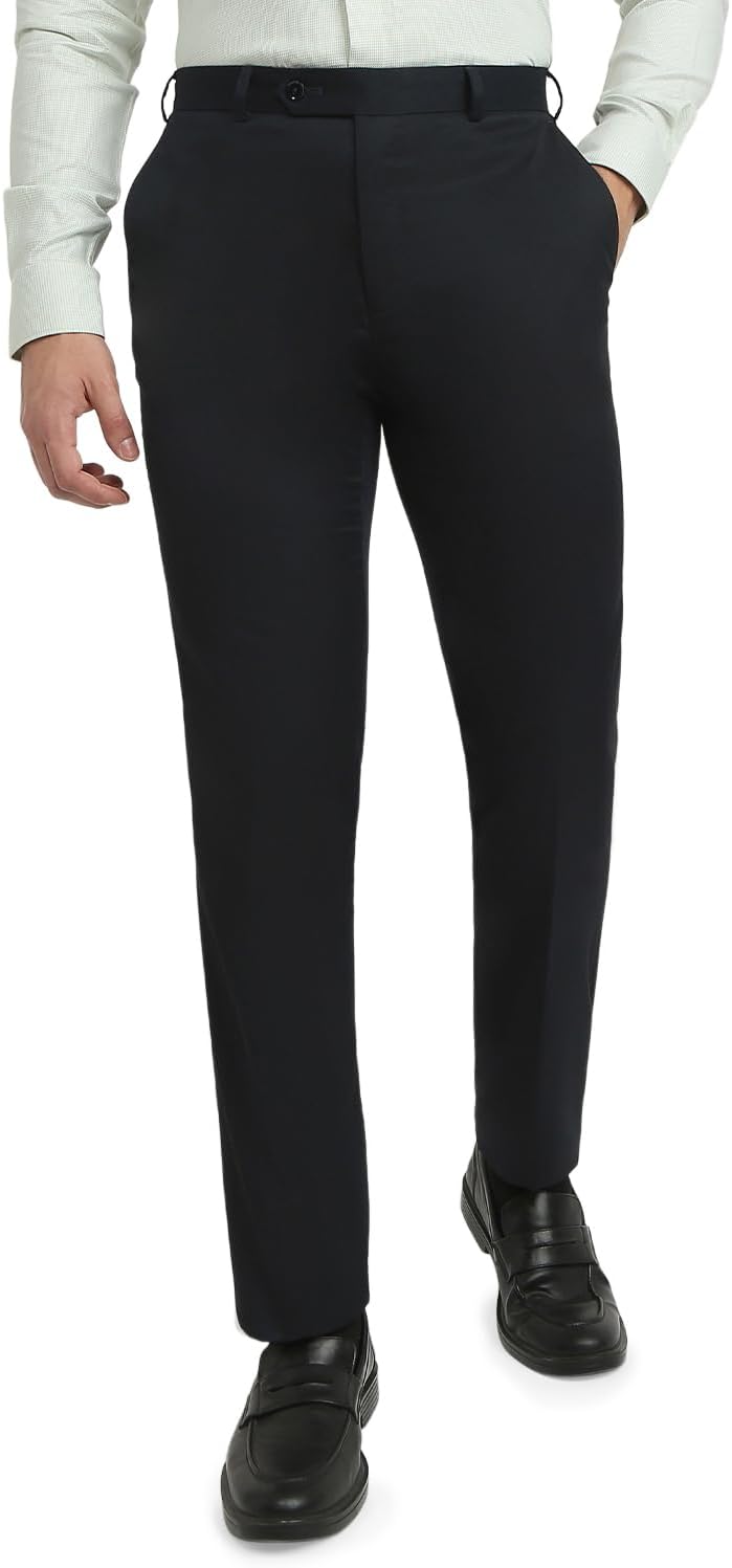 Men Contemporary Fit Solid Pattern Poly Viscose Blend Flat Front Formal Trouser