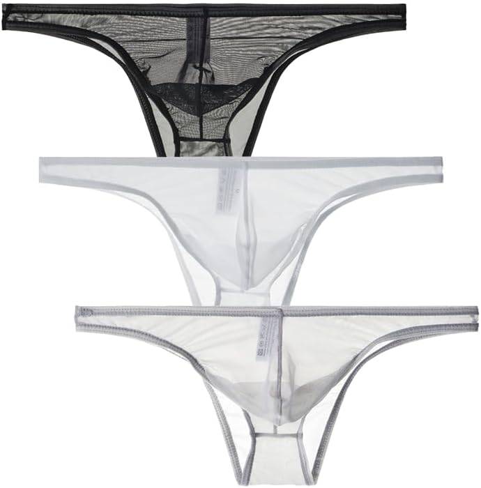 Men's Low Waist Solid Color Half Coverage Triangle Briefs Thin Mesh Bulge Pouch Bikini Briefs Underwear