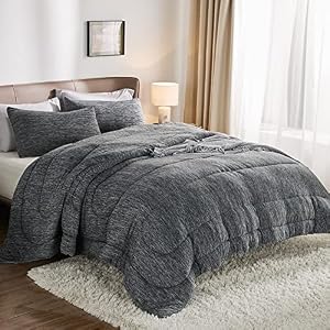 Bedsure Queen Comforter Set Grey – Warm Bedding Comforter Sets, Soft Queen Comforter, 3 Pieces All Season Reversible…
