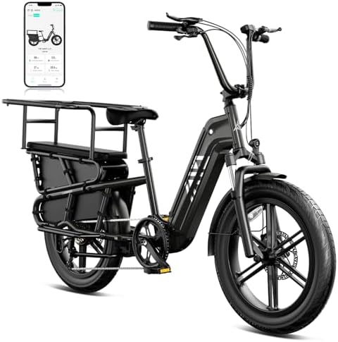 TST White Electric Bike for Adults 1500W Peak Motor Cargo E-Bike 60Miles 28MPH 20" Fat Tire Ebikes 48V 15Ah Removable Battery Electric Bicycle Rear Rack with Basket for Commuting and Carrying Goods