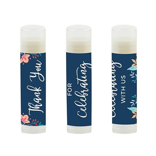 Miniatura 2 de Andaz Press Bálsamo labial para fiestas de cumpleaños, gracias por celebrar con nosotros, flores y mariposas de primavera llamativas, paquete de 12,