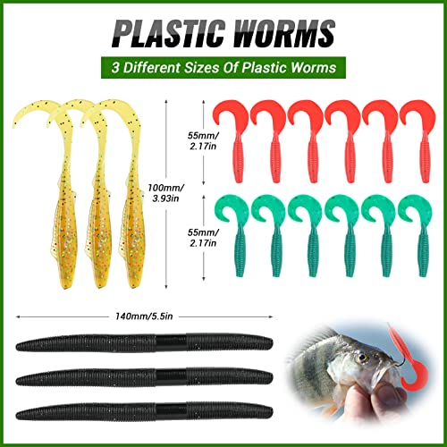 PLUSINNO Lot de 102 leurres artificiels avec stickbait, wobbler, vers, hameçons, grenouilles, clignotants et autres… - Image 7
