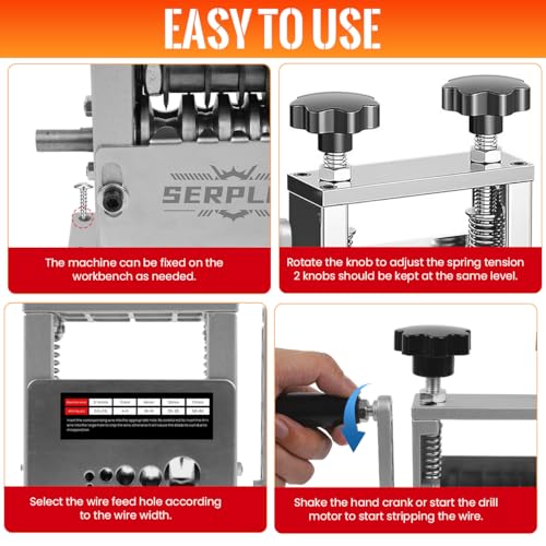 Image of Serplex 6-IN-1 Manual Wire Stripper Machine Drill-Operated Wire Stripper Tool with Hand Crank 3-17mm Dia Cable, Manual Wire Stripping Machine with 6 Tracks & 5 Carbide Blade, for Wire Stripping