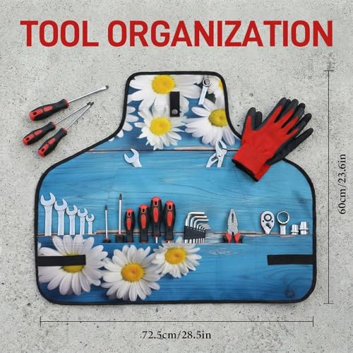 Delantal de trabajo azul para taller con bolsillos miniatura 2