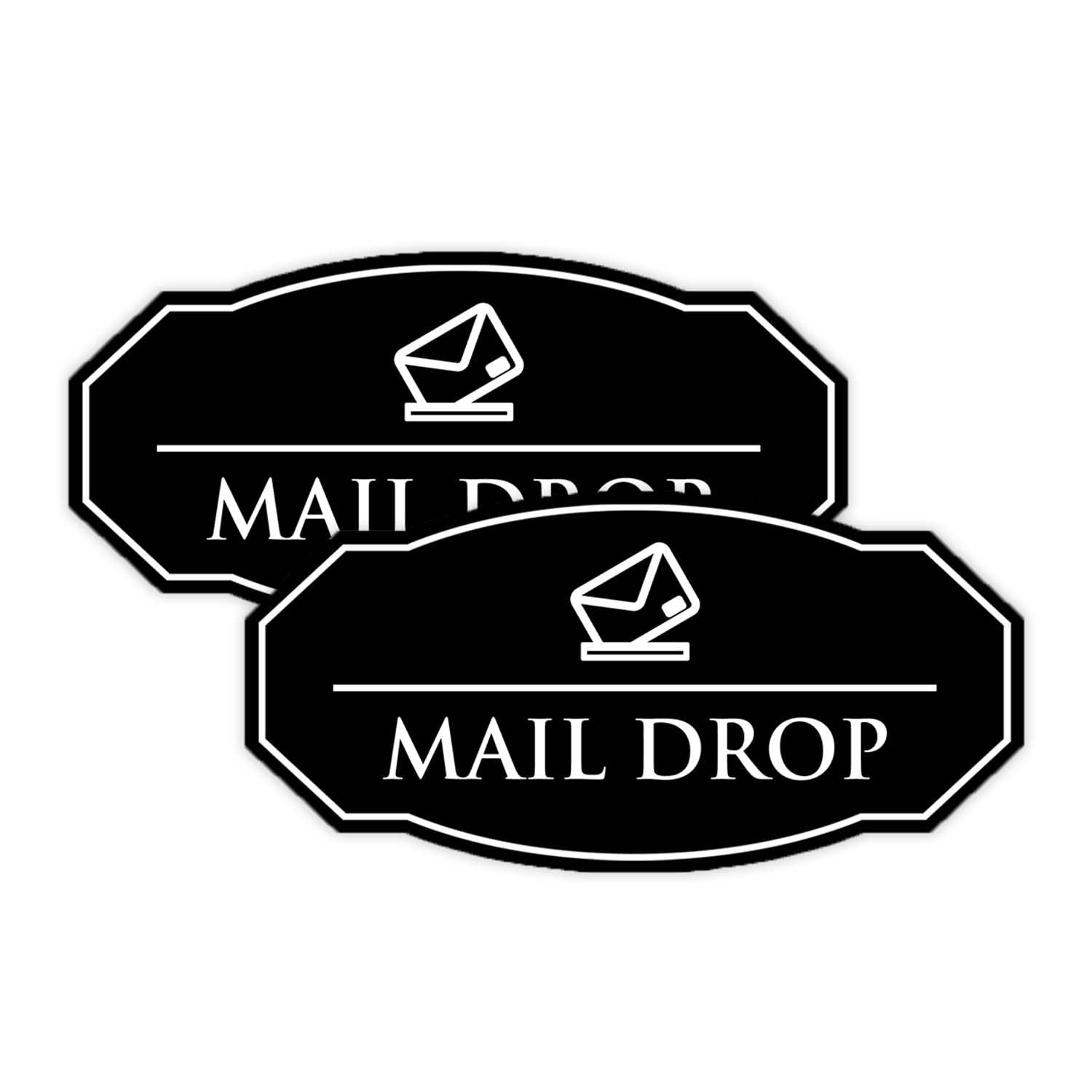 Signs ByLITA Victorian Mail Drop plástico ABS duradero | Grabado con láser | Fácil instalación | Cartel de diseño elegante (negro) - Paquete grande de 2