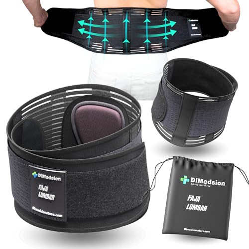 Dimedsion Faja lumbar hombre trabajo con almohadilla lumbar removible - Faja lumbar hombre con bolsa, Fajas lumbares para hombre y mujer para molestias de espalda, fajas de trabajo (L)