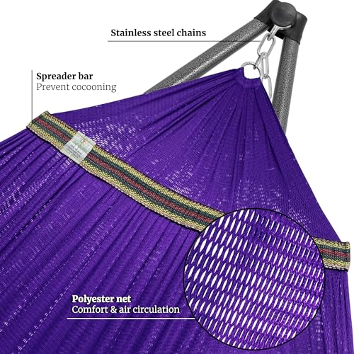 Image of Tranquillo Combo x2 Hammocks with Stand for Outside & Tree Straps, Heavy Duty Hammock with Stand 600lbs for Indoor Outdoor Patio Backyard, x2 Hammocks for 2 Person (Combo - Purple, Medium)