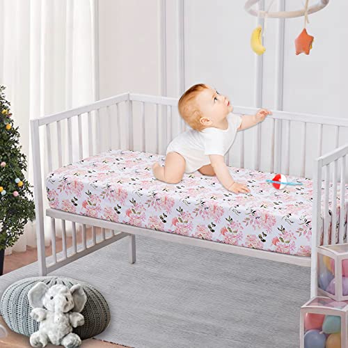 Image of Bimocosy Crib Sheets 4 Pack, Baby Crib Sheets Fitted for Boys and Girls Breathable & Snug Fit, Soft Toddler Bed Sheets for Standard Crib Mattress Nursery Daycare Essentials, Elephant Dreams