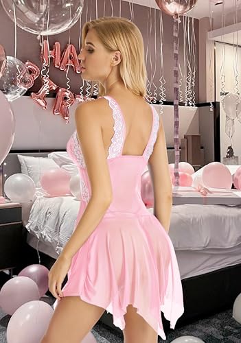 Image of ADOREJOY Women Lingerie Babydoll Front Closure Mesh Lace Chemise Sleepwear Nightie