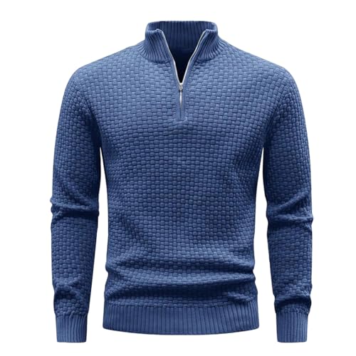 Men's Quarter Zip Sweater Cable Knit Pullover Polo Turtleneck Casual Business Long Sleeve Top