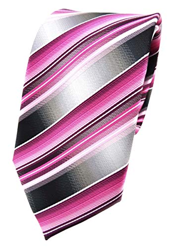 TigerTie Designer Seidenkrawatte in rosa pink magenta grau silber gestreift