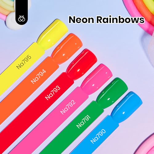 Image of Beetles Neon Gel Nail Polish Set, 6 Colors Hema-Free Neon Rainbow Hot Pink Red Yellow Orange Summer Gel Nail Polish Set, 15ML Soak off UV Lamp Bright Rainbow Summer Nails Art Salon Colorful Bottle