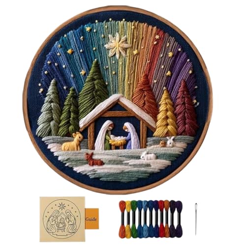 Kit Da Ricamo Per Presepe Di Natale - Set Di Ricamo Stampato Fai-da-te, Kit Di Punti A Mano Per Adulti, Schema Punto Croce Creativo | Decorazione Della Casa Del Festival Di Inaugurazione Della Casa Pe