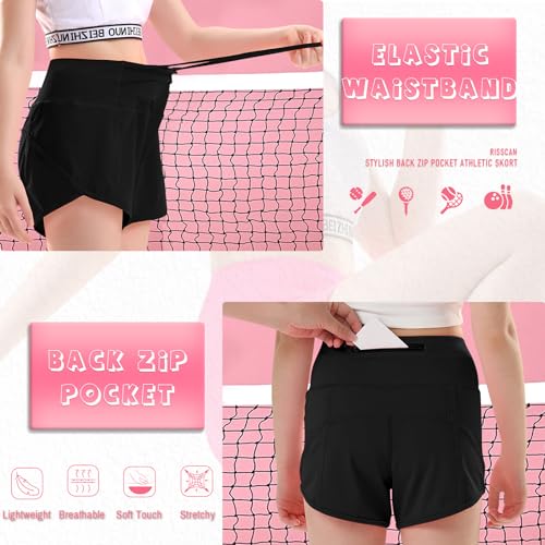 RISSCAN Girls Athletic Running Shorts Teen Girls with Back Zip Pocket Workout Quick Dry Lightweight Active Short for Kids(Black, L)4