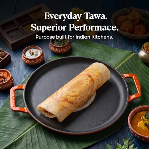 Image of CUMIN CO. Cast Iron Non Stick Dosa Tawa 30 cm | Induction Base Cookware | 10 Year Warranty | Chemical Free Coating | Non Toxic Tawa for Dosa /Chilla | Free Accessories | No Seasoning Needed | Rust