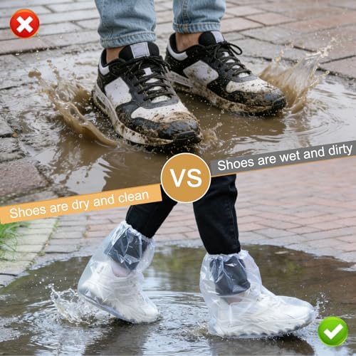 12 Pcs Waterproof Shoe Covers for Rain, Non-Slip Disposable Rain Shoe Covers, Plastic Shoe Ponchos, Thickened PE Material Boot Covers for Men and Women (Clear) - 1