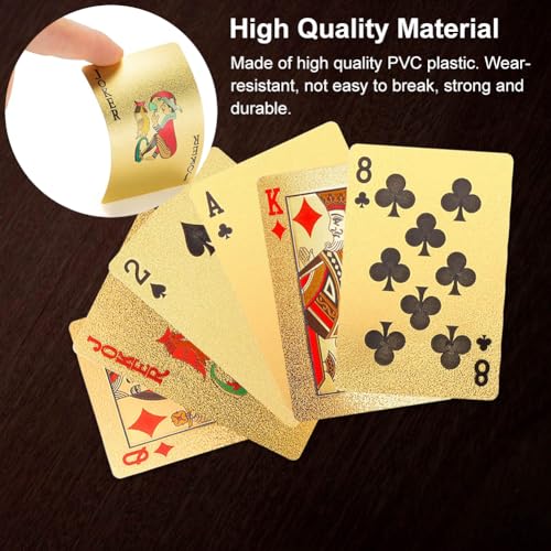 Pokerkarten,Spielkarten,Wasserdichte Spielkarten,Spielkarten Plastik, Professionelle Pokerkarte,Schwarze Spielkarten,Kartenspiel,Standard 54 Poker,für Texas Holdem Poker Deluxe Kartenspiele,Gold – Bild 4