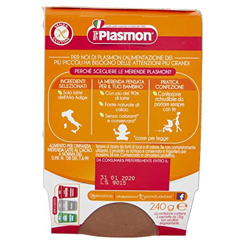 Plasmon Omogeneizzato La Merenda dei Bambini Latte e Cacao 120gr 24 Vaschette Con più del 90% di latte, con cacao magro… - immagine 4