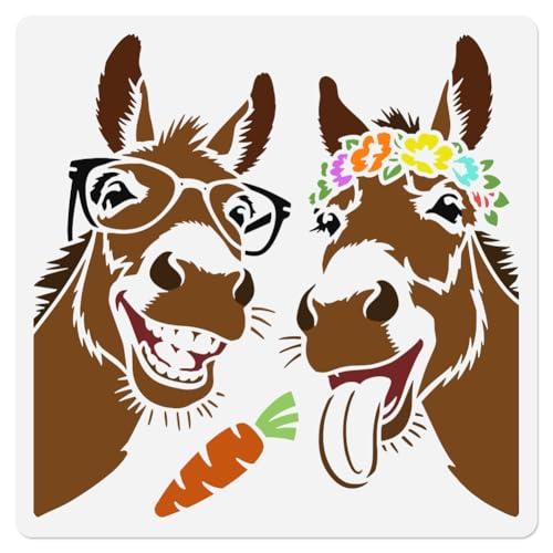DOODLREAM Plantilla de burro para pintar, 30 x 30 cm, reutilizable, burro divertido, animales de granja, manualidades, plantilla de pintura para pared, accesorios para el hogar, pirograbado, tarjeta