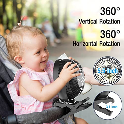 Image of Clip on Fan 65 Hours Portable Desk Fan Rechargeable with LED Lights & Hooks 12000 Capacity Battery Operated Fan with Clips Small Desk Fan Mini Fans for Tents Travel Outdoor Camping Golf Cart, Black