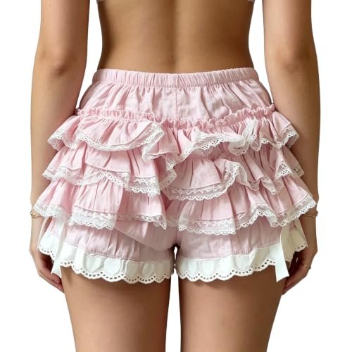 Image of Women Y2k Lolita Bloomers Ruffle Pumpkin Panties Bottom Lace Trim Layered High Waist Shorts Pettipants