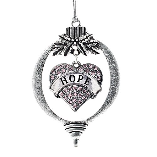 Inspired Silver - Hope - Silver Christmas Ornament - Pink Pave Heart Charm Christmas Tree Ornament with Cubic Zirconia - Holiday Hanging Decoration