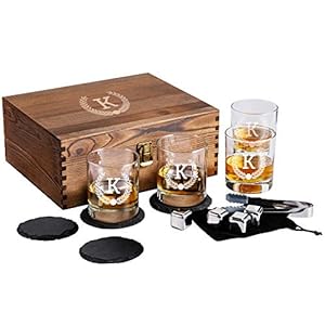 Froolu Personalized Scotch Whiskey Glasses Set – Premium Customizable Monogram Designs – Etched Bourbon Drinking Whisky…