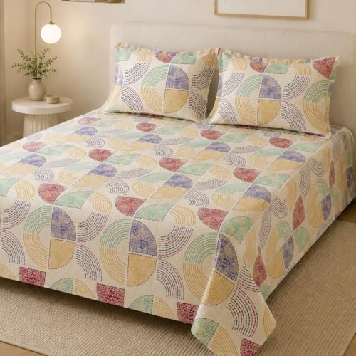 Image of LANE LINEN Symphony 100% Cotton 144TC King Bedsheet Set, 3 Piece, Printed