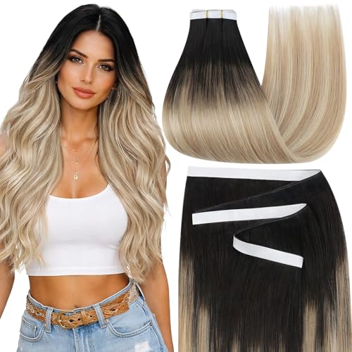 Image of Moresoo Weft Tape in Extensions Brown Blonde 22 Inch 75g 2Pcs | Tape in weft hair extensions human hair, quick application and balayage-inspired blend for parties, weddings and travel