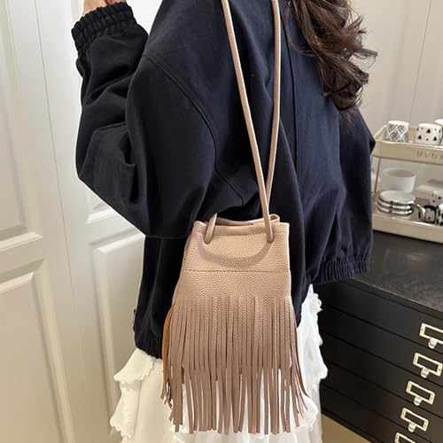 Image of Women Leather Fringe Messenger Bag Mini Hobo Crossbody Tassel Shoulder Bags
