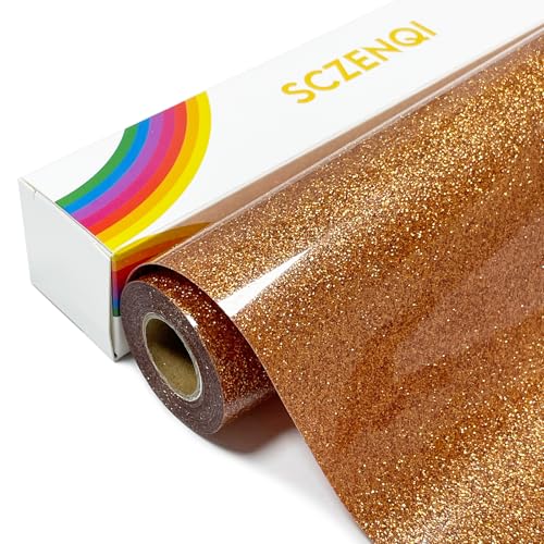 Glitter HTV Heat Transfer Vinyl Rolls - 12 x 5FT Glitter Iron on Vinyl Easy to Cut Iron on Vinyl for Cricut & Cameo Easy to Weed Heat Transfer Vinylby SCZENQI (Bronze)