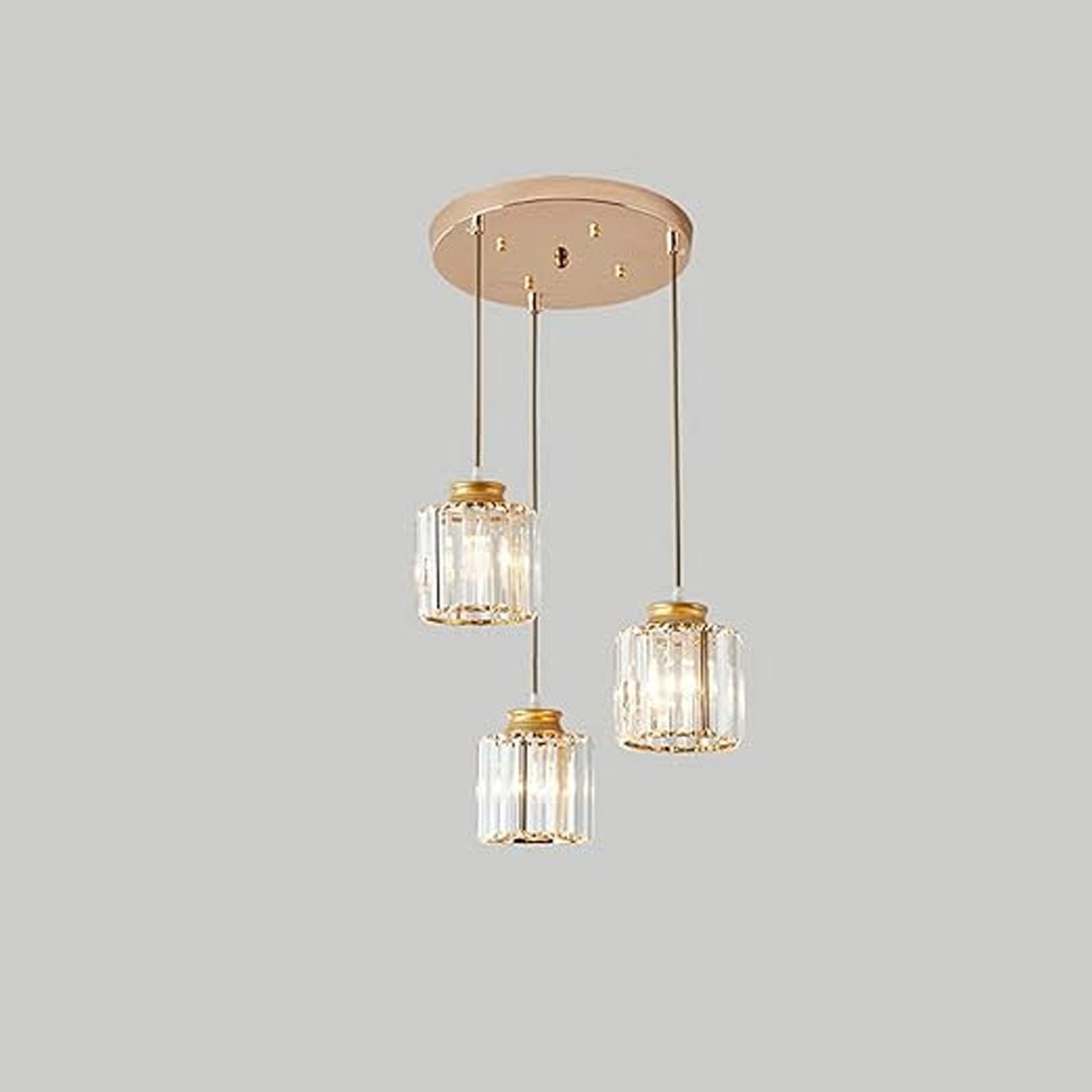 Modern Three-Bulb Crystal Chandeliers, Ceiling Lights, Kitchen Island Lights, Pendant Lights, Dining Room Lights, Metal Pendant Lights, E27 Starlight Series Pendant Lights Gold,Round