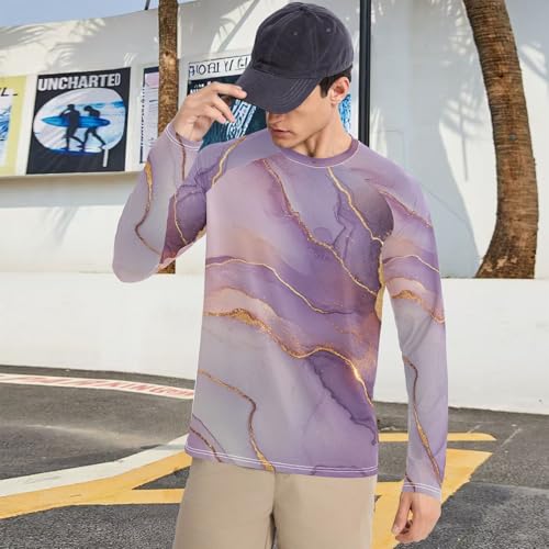 Marble Rose Gold Purple Men's Rash Guard Fishing Long Sleeve Mens Sun Shirts UV Protection Long Sleeve Hiking 5