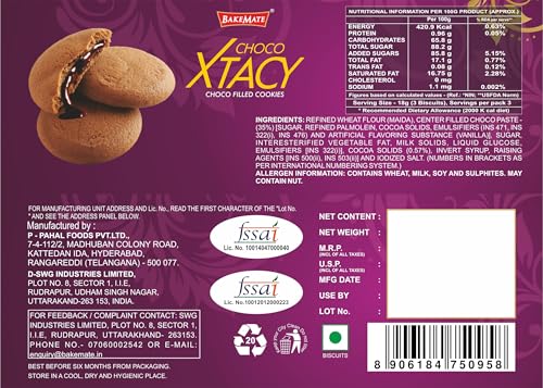 Image of BakeMate Choco Xtacy Choco-Filled Cookies - 300g | Pack of 5 (60g Each) | Original Cookies with Rich Chocolate Cream